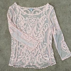 Express Pink Lace Embroidered Top: Size Medium